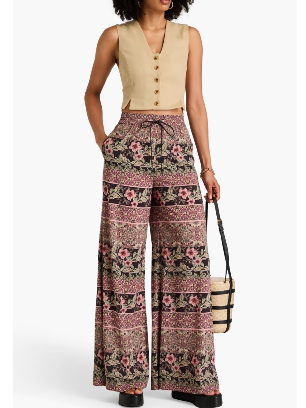 Alice & Olivia Kenley Floral Crepe Wide Leg Pants NWT